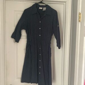 White Stag Blue 3/4 Sleeve Notched Collar Shirt Dress